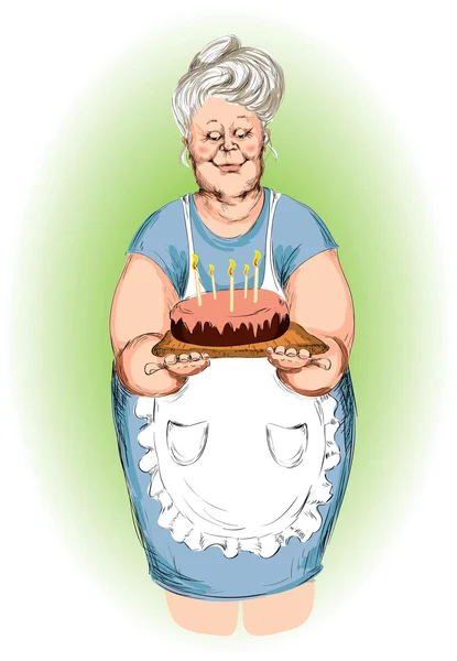Avó com uma torta — Vetor de Stock