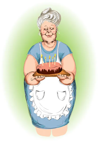 Nonna con una torta Vettoriali Stock Royalty Free