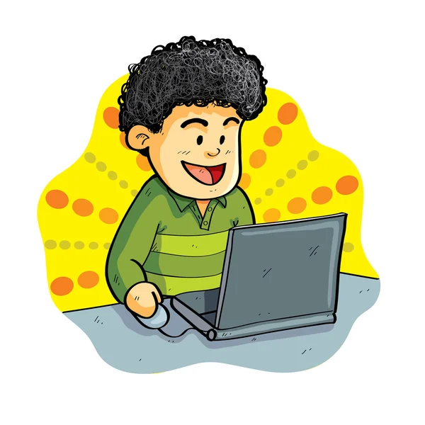 Мальчик играет ноутбук — стоковый вектор