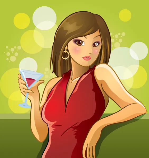 Mujer sexy bebiendo vino — Vector de stock