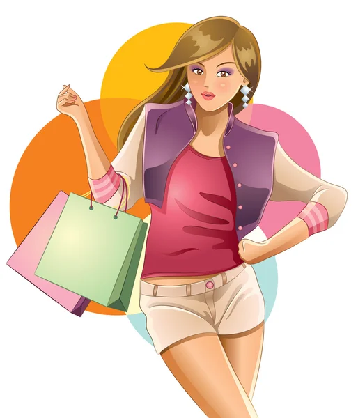 Hübsche Mädchen lieben Shopping — Stockvektor