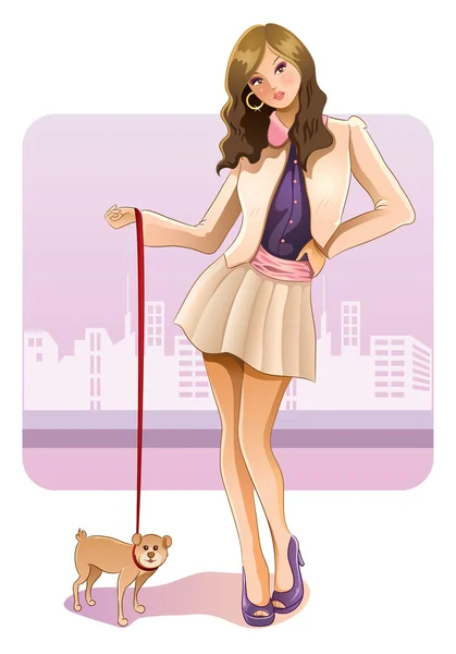 Sexy Girl with Puppy — Stock Vector