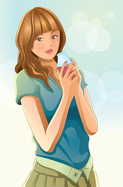 Cute Girl Drinking Juice — Stock Vector