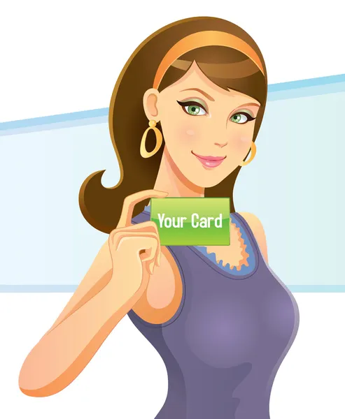 Güzel kız holding kartı — Stok Vektör