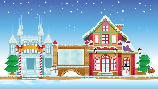 Maison de Santa et château de glace — Image vectorielle