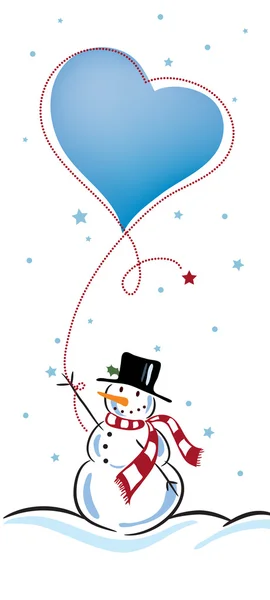 Χιονάνθρωπος κρατώντας αγάπη μπαλόνι — Διανυσματικό Αρχείο