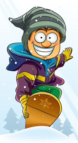 スノーボードをしている少年 — ストックベクタ