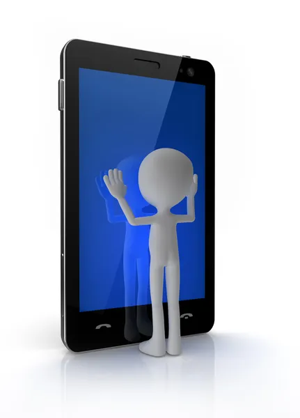 Man aanraken van mobiele telefoon met touchscreen — Stockfoto