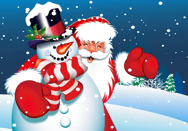 Père Noël et bonhomme de neige — Image vectorielle