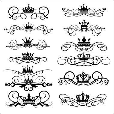 Victorian Scrolls and crown. Decorative elements. Vintage clipart