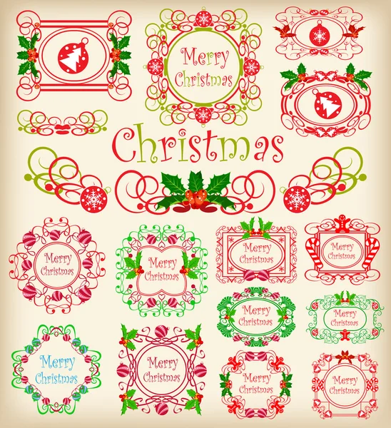 Christmas. Calligraphy. Set of vintage frames. — Stock Vector