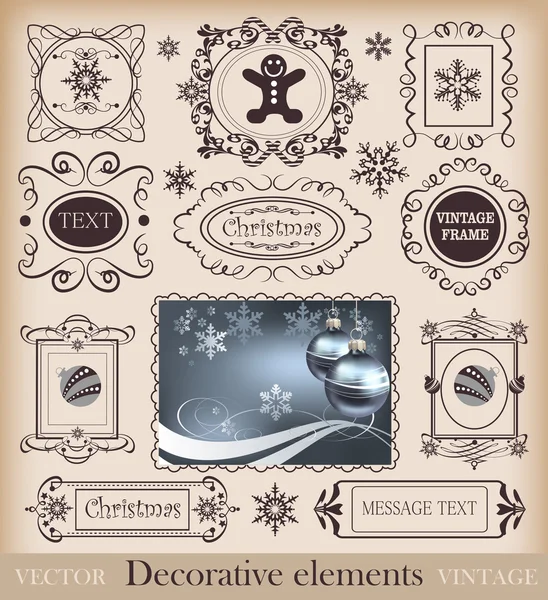 Karácsonyi retro. kalligráfia. sor vintage keretek — Stock Vector