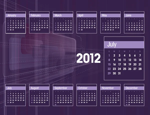 2012 kalender. vectorillustratie. juli. — Stockvector