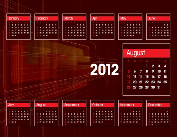 2012 年カレンダー。ベクトル イラスト。8 月. — ストックベクタ