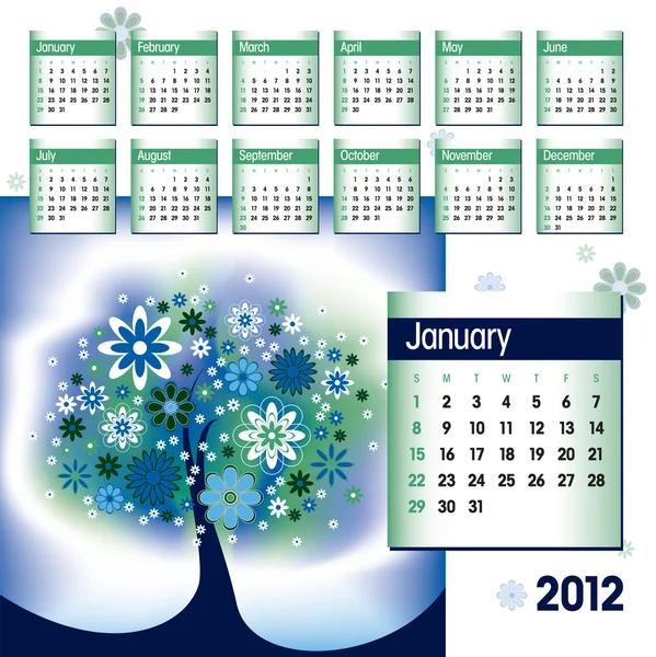 Calendario 2012. Illustrazione vettoriale. Gennaio. . — Vettoriale Stock