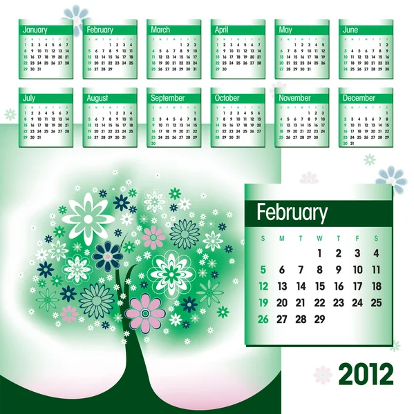 Calendario 2012. Illustrazione vettoriale. Febbraio . — Vettoriale Stock