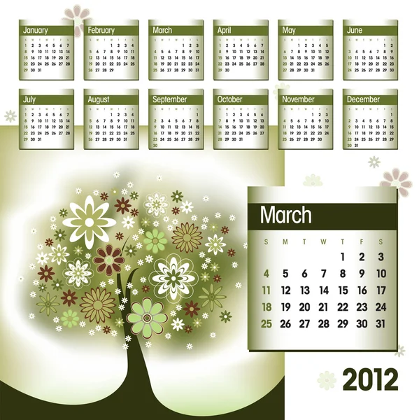 2012 kalender. vectorillustratie. maart. — Stockvector