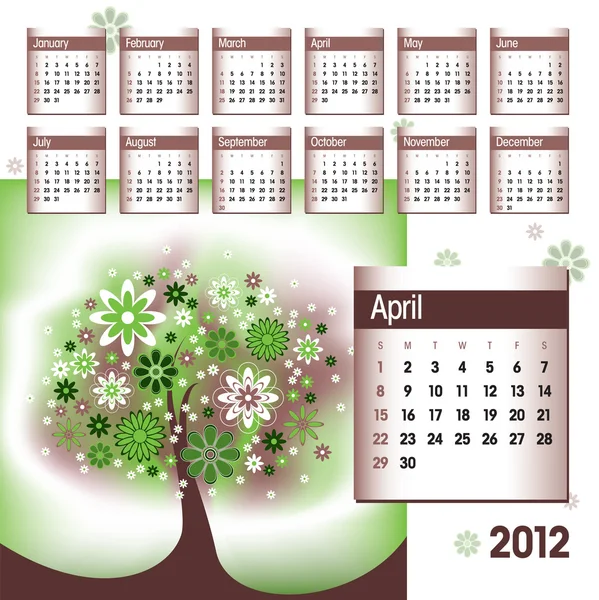 Calendario 2012. Illustrazione vettoriale. Aprile. . — Vettoriale Stock