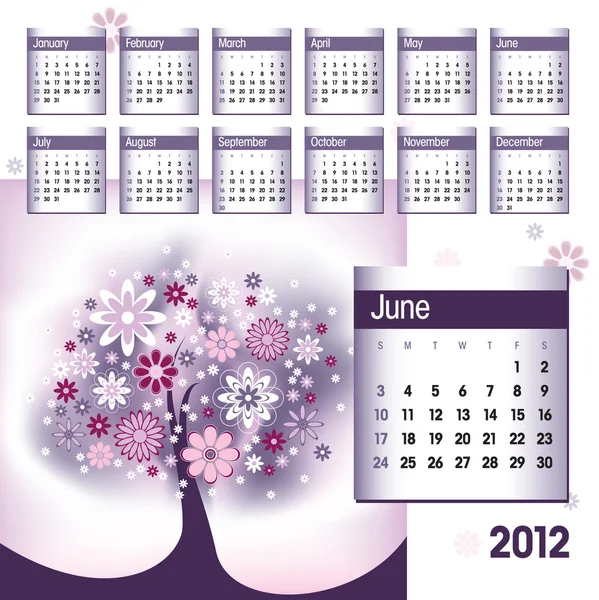 Calendario 2012. Ilustración vectorial. Junio . — Archivo Imágenes Vectoriales