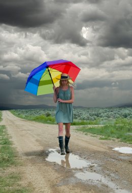 Girl & rainbow umbrella clipart