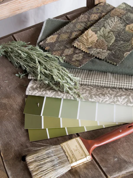 土黄色绿色室内装饰计划 — 图库照片