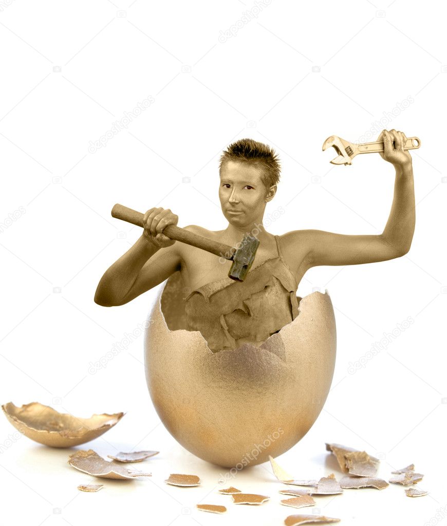 Golden woman in a golden egg
