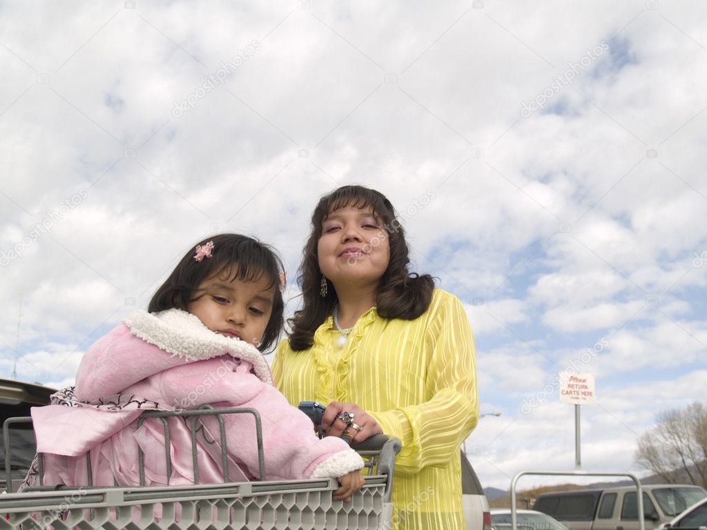 Native American mother and daughter ready for shopping