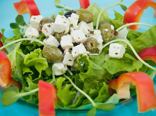 Салат с сыром фета и оливками — стоковое фото