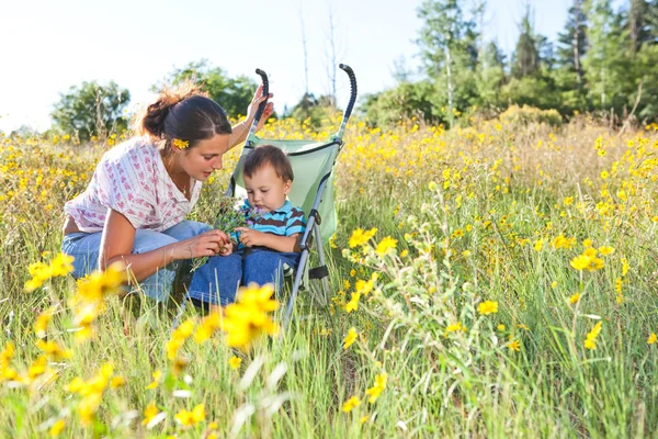Mother and son enjoying late summer afternoon — Stock Photo, Image