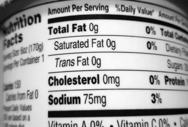 Etikettierung fettfreier Lebensmittel, Makro — Stockfoto