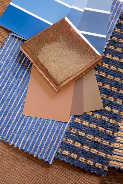Blue and brown swatches with a ceramic tile — Stock Photo, Image