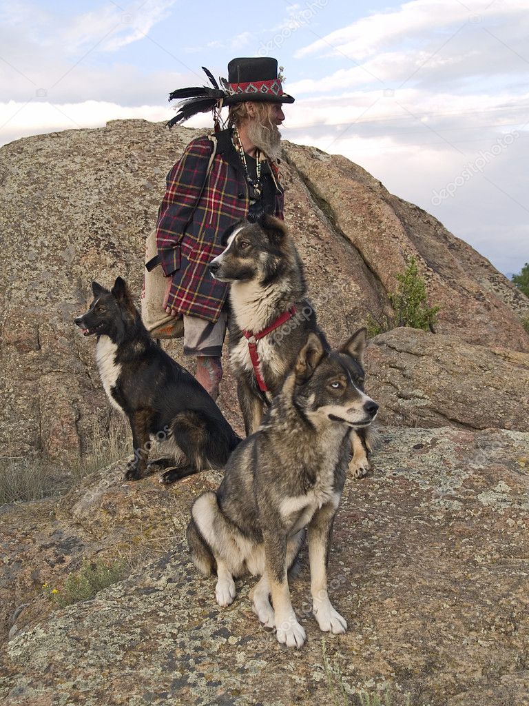 Eccentic older man with his dogs