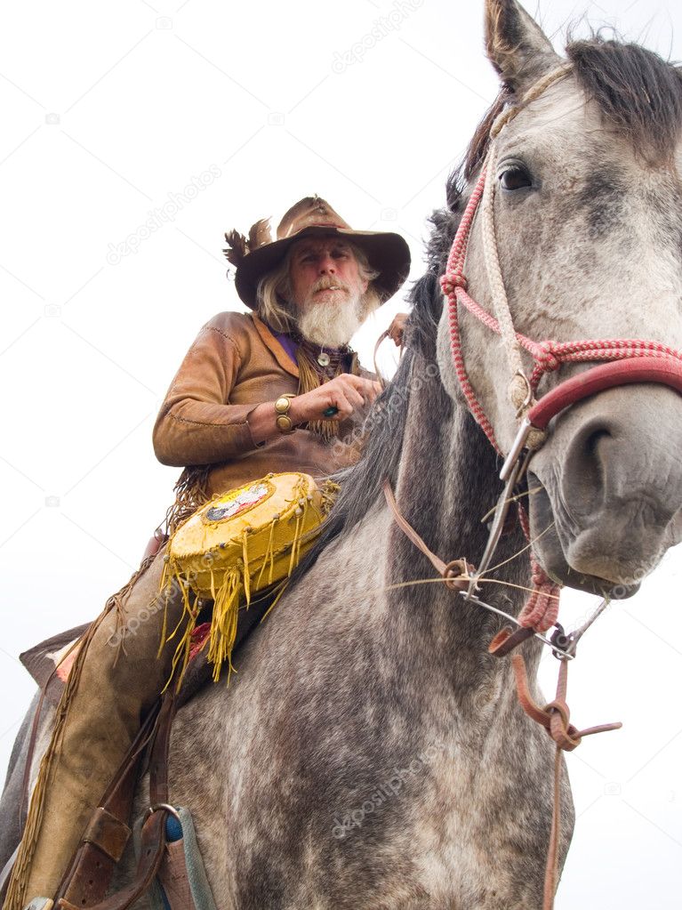 Cowboy on a horseback isolated
