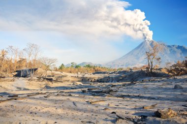 View of volcano eruption clipart