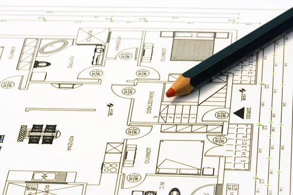 Home plans with pencil — Stock Photo, Image