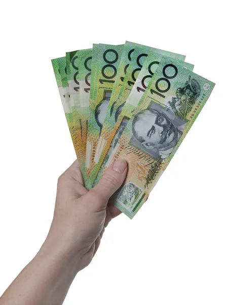Hand over Australian money — Stock Photo, Image