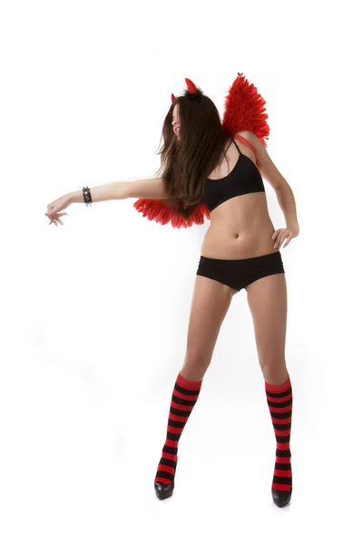 Chica con alas de diablo rojo — Foto de Stock