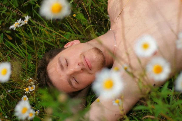 stock image Image of a man who lay on the grass