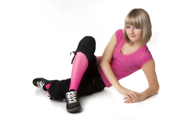 Menina emo em rosa em um fundo branco — Fotografia de Stock