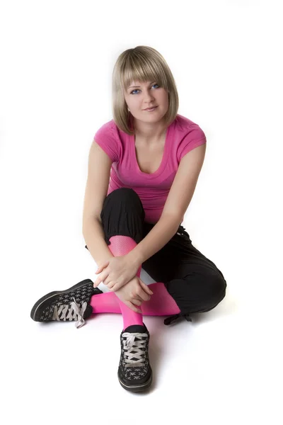 Emo girl in pink on a white background — Stock Photo, Image