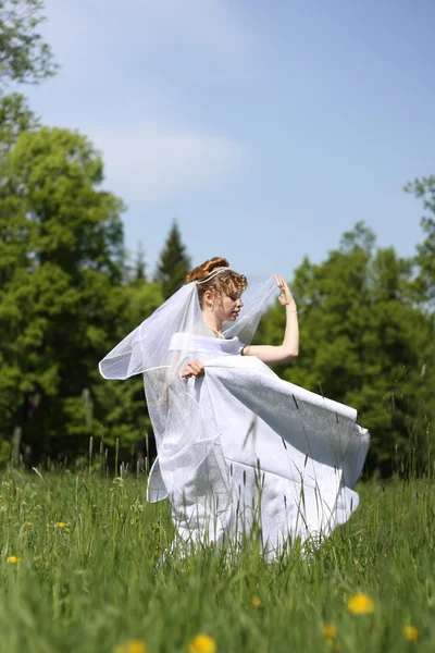 Nevěsta, která je v poli — Stock fotografie