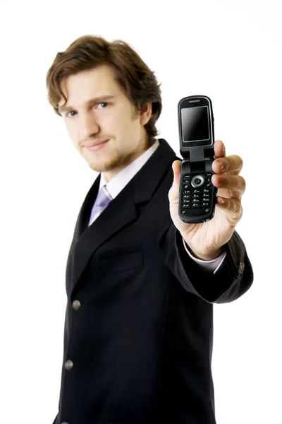 Affärsman, som visar telefonen — Stockfoto
