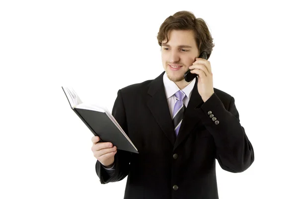 Biznesmen z telefonu i codziennie — Zdjęcie stockowe