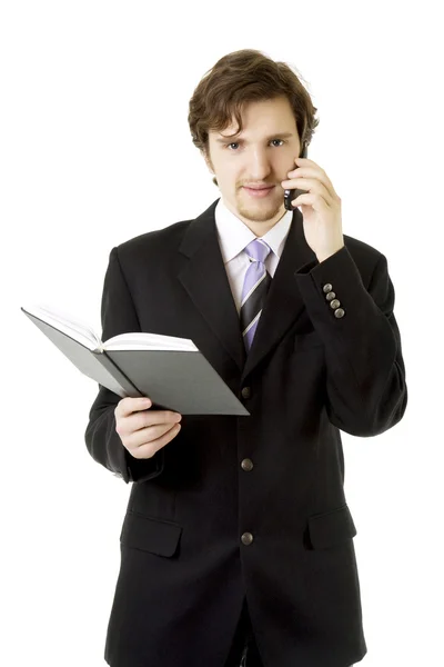 Businessman with phone and daily — Stock Photo, Image