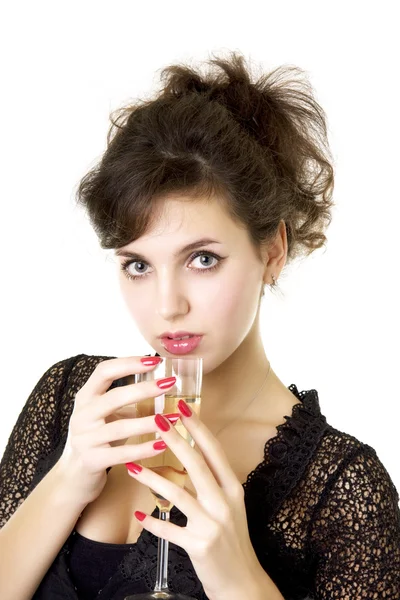 Modelo menina com uma taça de champanhe — Fotografia de Stock