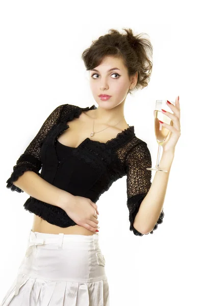 Meisje model met een glas champagne — Stockfoto