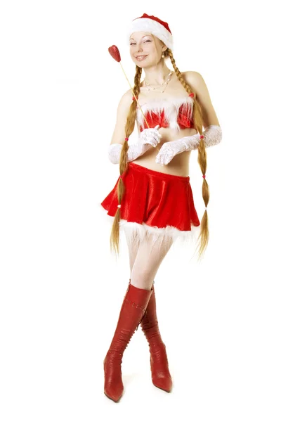 Santa flicka på en vit bakgrund — Stockfoto