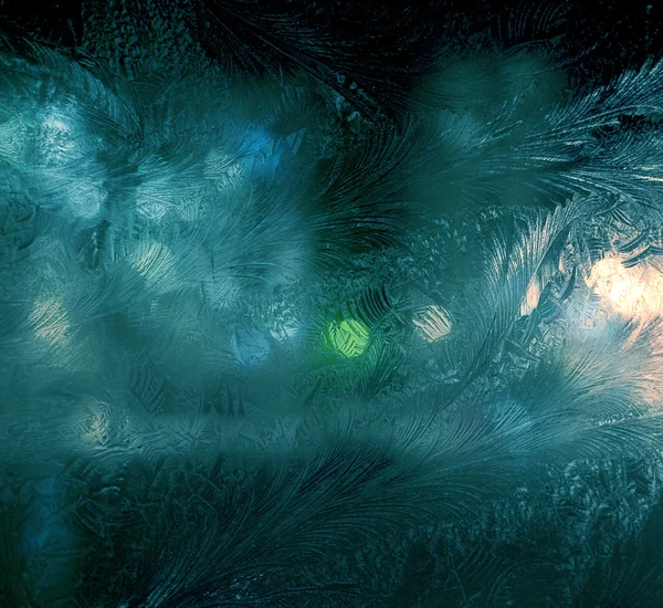 Gece pencere buzlanma — Stok fotoğraf