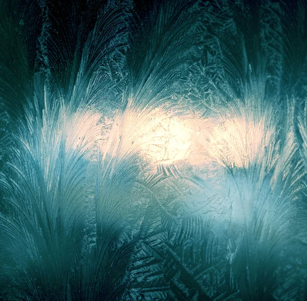 Gece pencere buzlanma — Stok fotoğraf