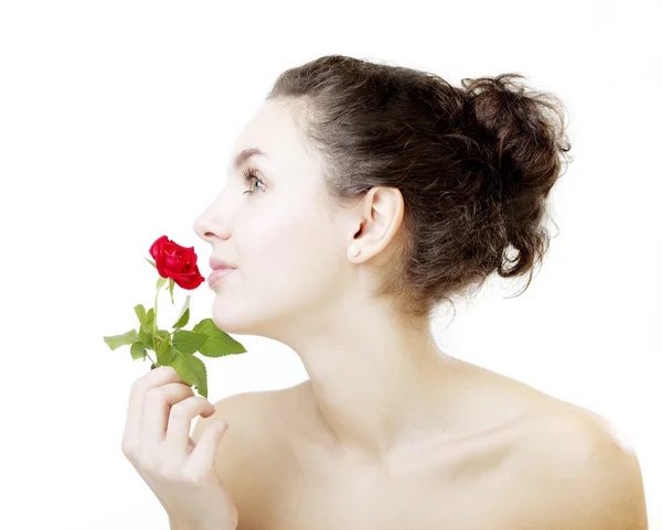 Menina bonita com uma rosa — Fotografia de Stock